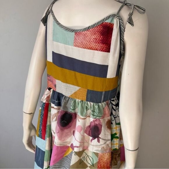Handmade Multicolor Patchwork Tiered Sundress with Shoulder Straps Size Medium - Picture 9 of 13